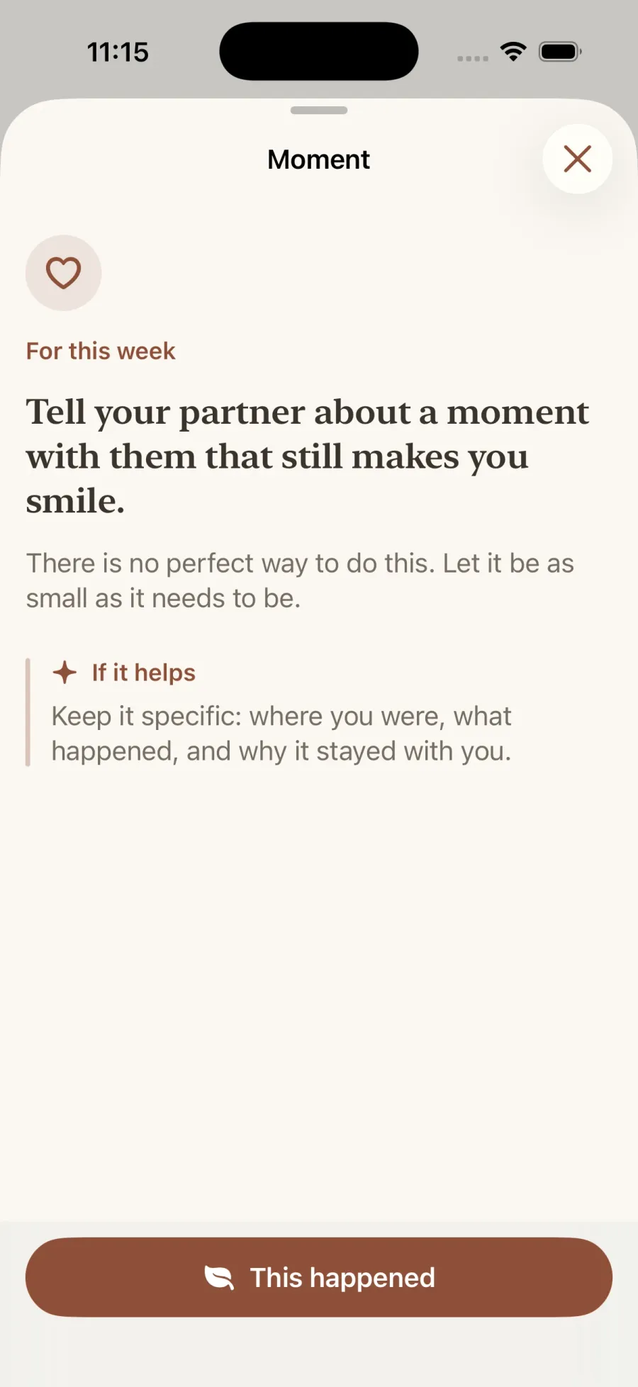 A Relatree prompt inviting someone to share a moment with their partner